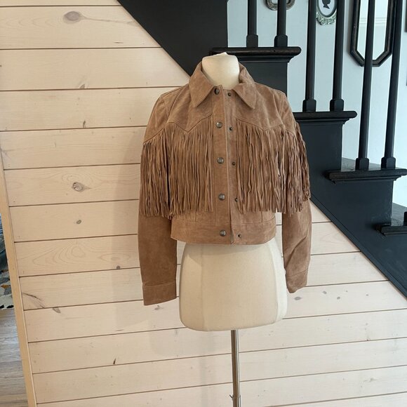 Blank NYC Real Suede Fringe Western Jacket Almond Butter 100% leather NWT - Picture 5 of 10